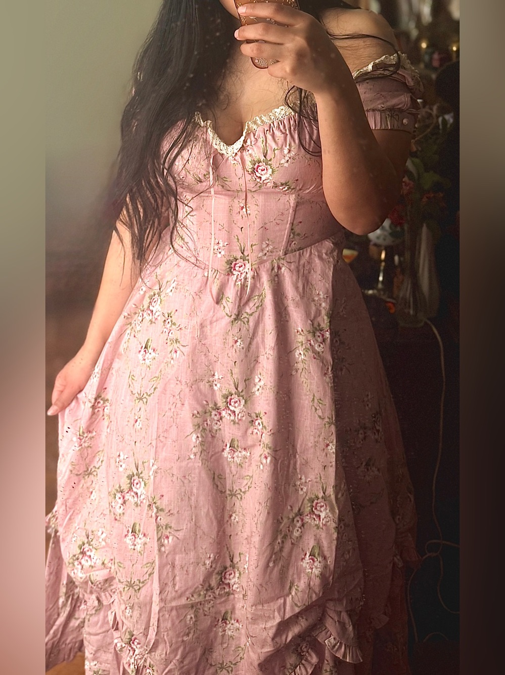 Lacemade Rose Pink Floral Corset Maxi Dress with Puff Sleeves - Picture 7 of 7
